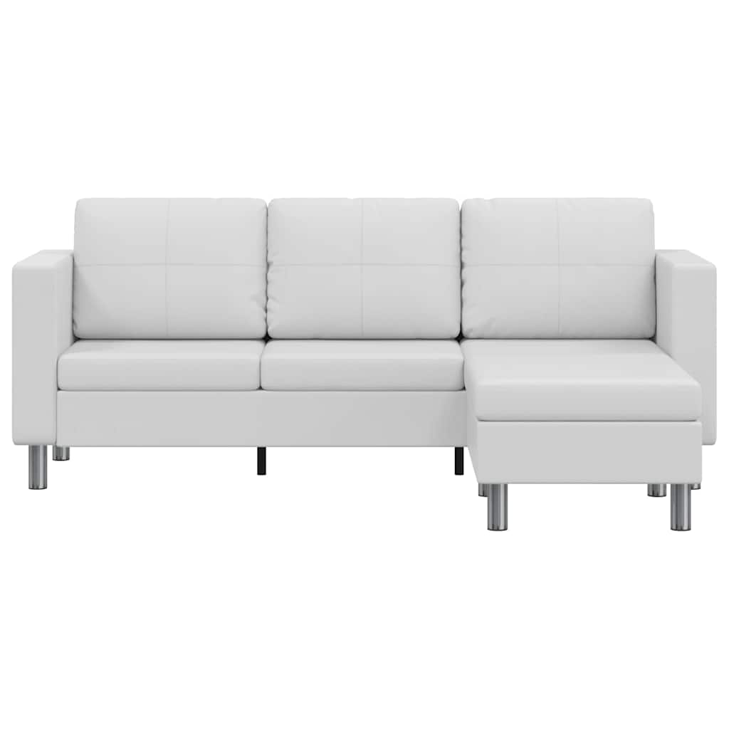 Sectional Sofa 3-Seater Artificial Leather White