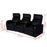Recliner 3-seat Artificial Leather Black - Rear View