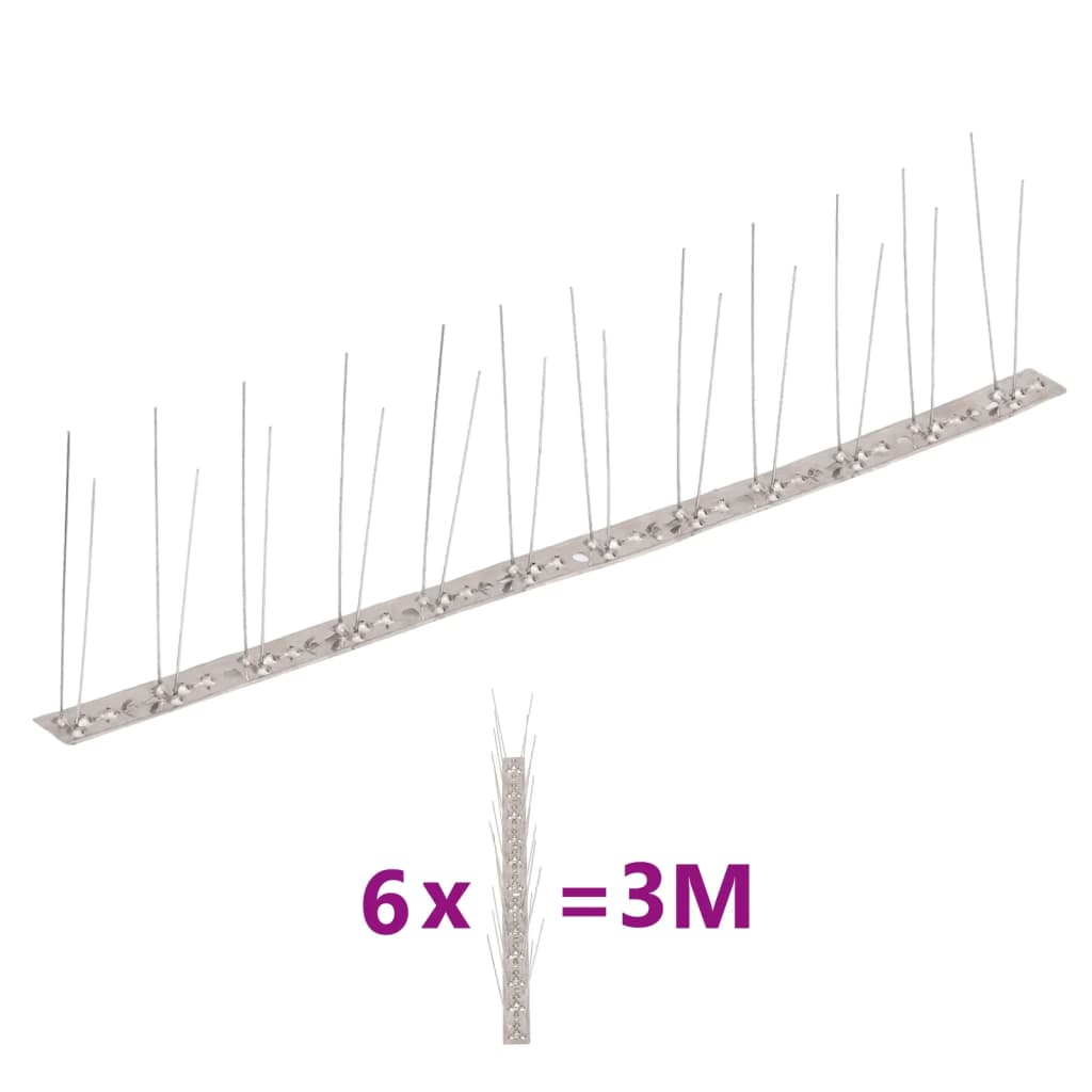 2-row Stainless Steel Bird & Pigeon Spikes Set of 6 3 m