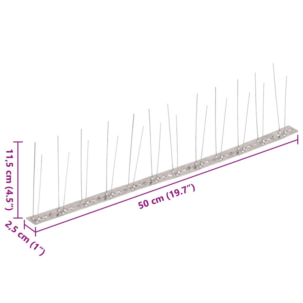 2-row Stainless Steel Bird & Pigeon Spikes Set of 6 3 m