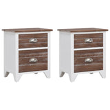 Nightstand 2 pcs with 2 Drawers Brown and White - Front View