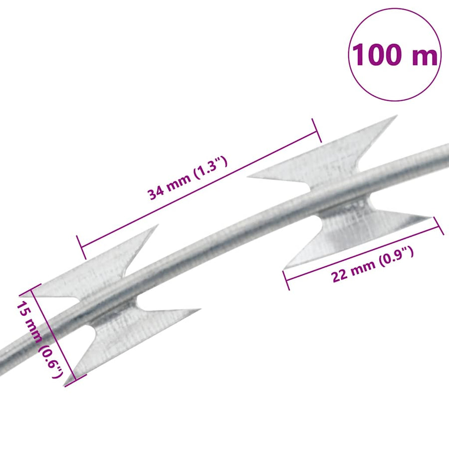 BTO-22 Clipped Concertina Razor Wire Galvanised Steel 100 m