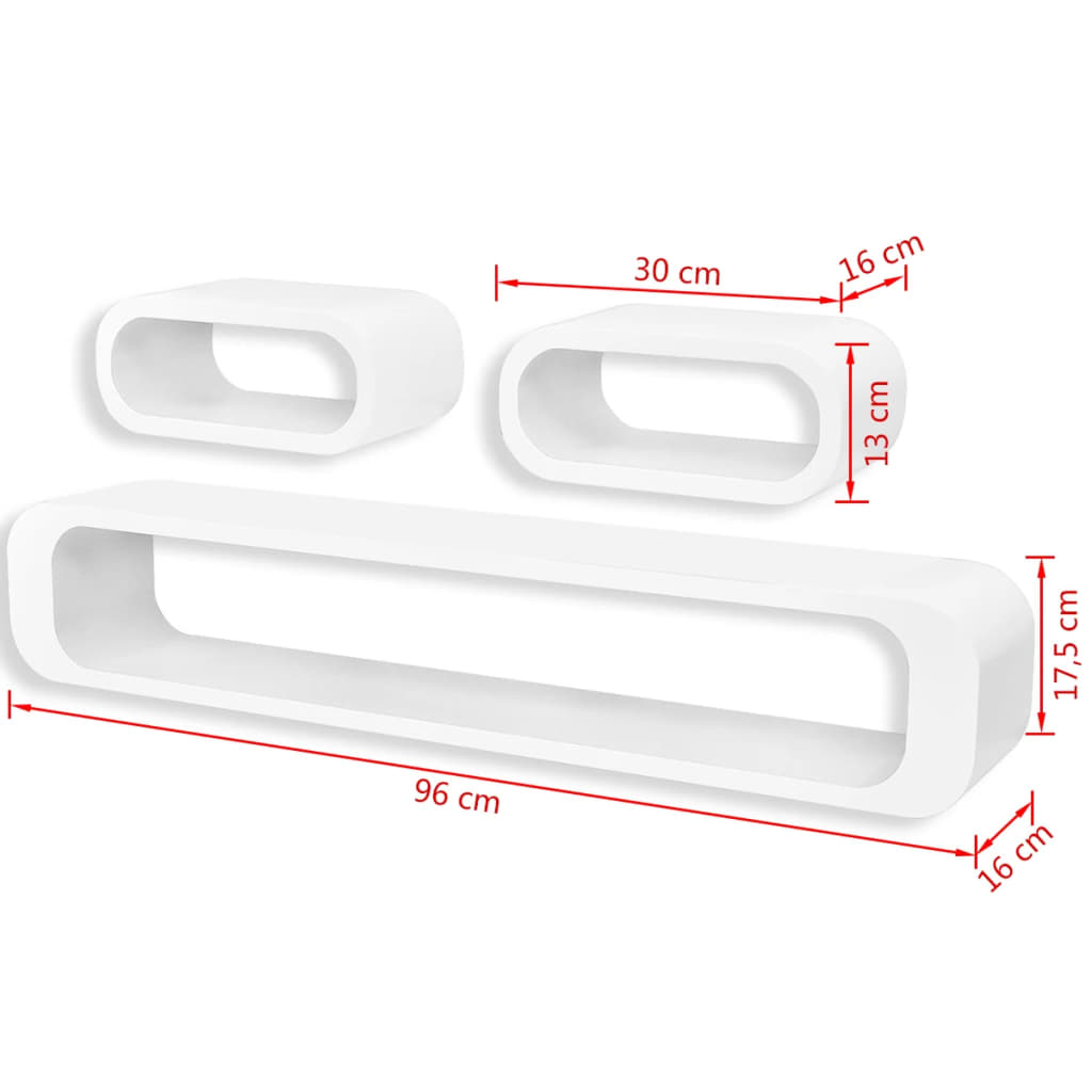 3 White MDF Floating Wall Display Shelf Cubes Book/DVD Storage