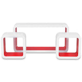 3 White-red MDF Floating Wall Display Shelf Cubes Book/DVD Storage