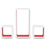 3 White-red MDF Floating Wall Display Shelf Cubes Book/DVD Storage