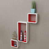3 White-red MDF Floating Wall Display Shelf Cubes Book/DVD Storage - Rear View