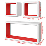 3 White-red MDF Floating Wall Display Shelf Cubes Book/DVD Storage - Close-Up Angle