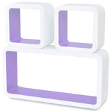 3 White-purple MDF Floating Wall Display Shelf Cubes Book/DVD Storage - Side View