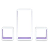 3 White-purple MDF Floating Wall Display Shelf Cubes Book/DVD Storage - 45-Degree Angle