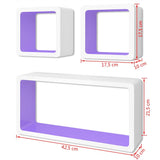 3 White-purple MDF Floating Wall Display Shelf Cubes Book/DVD Storage - Close-Up Angle