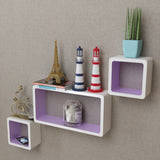 3 White-purple MDF Floating Wall Display Shelf Cubes Book/DVD Storage