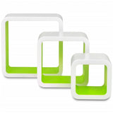 3 White-green MDF Floating Wall Display Shelf Cubes Book/DVD Storage - 45-Degree Angle