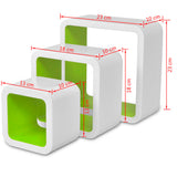 3 White-green MDF Floating Wall Display Shelf Cubes Book/DVD Storage - Close-Up Angle