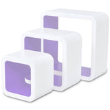 3 White-purple MDF Floating Wall Display Shelf Cubes Book/DVD Storage - Top-Down View