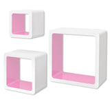 3 White-pink MDF Floating Wall Display Shelf Cubes Book/DVD Storage - Front View