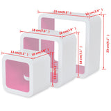 3 White-pink MDF Floating Wall Display Shelf Cubes Book/DVD Storage - Close-Up Angle