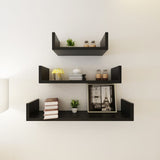 3 Black MDF U-shaped Floating Wall Display Shelves Book/DVD Storage - Top-Down View