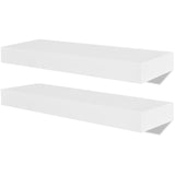 2 White MDF Floating Wall Display Shelves Book/DVD Storage - Front View