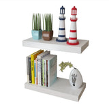 2 White MDF Floating Wall Display Shelves Book/DVD Storage - Top-Down View