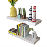 2 White MDF Floating Wall Display Shelves Book/DVD Storage - Top-Down View