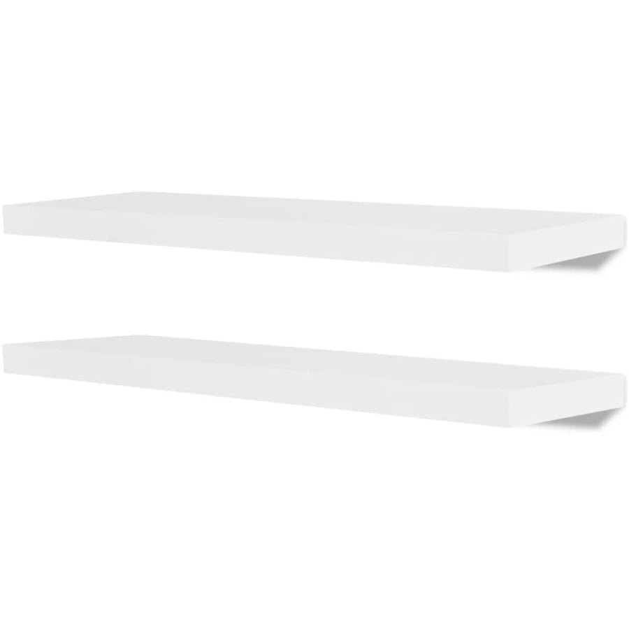 2 White MDF Floating Wall Display Shelves Book/DVD Storage