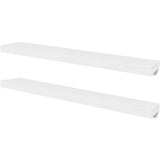 2 White MDF Floating Wall Display Shelves Book/DVD Storage - Front View