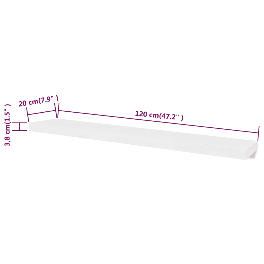 2 White MDF Floating Wall Display Shelves Book/DVD Storage