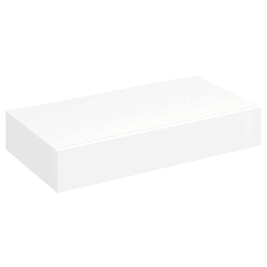 White MDF Floating Wall Display Shelf 1 Drawer Book/DVD Storage