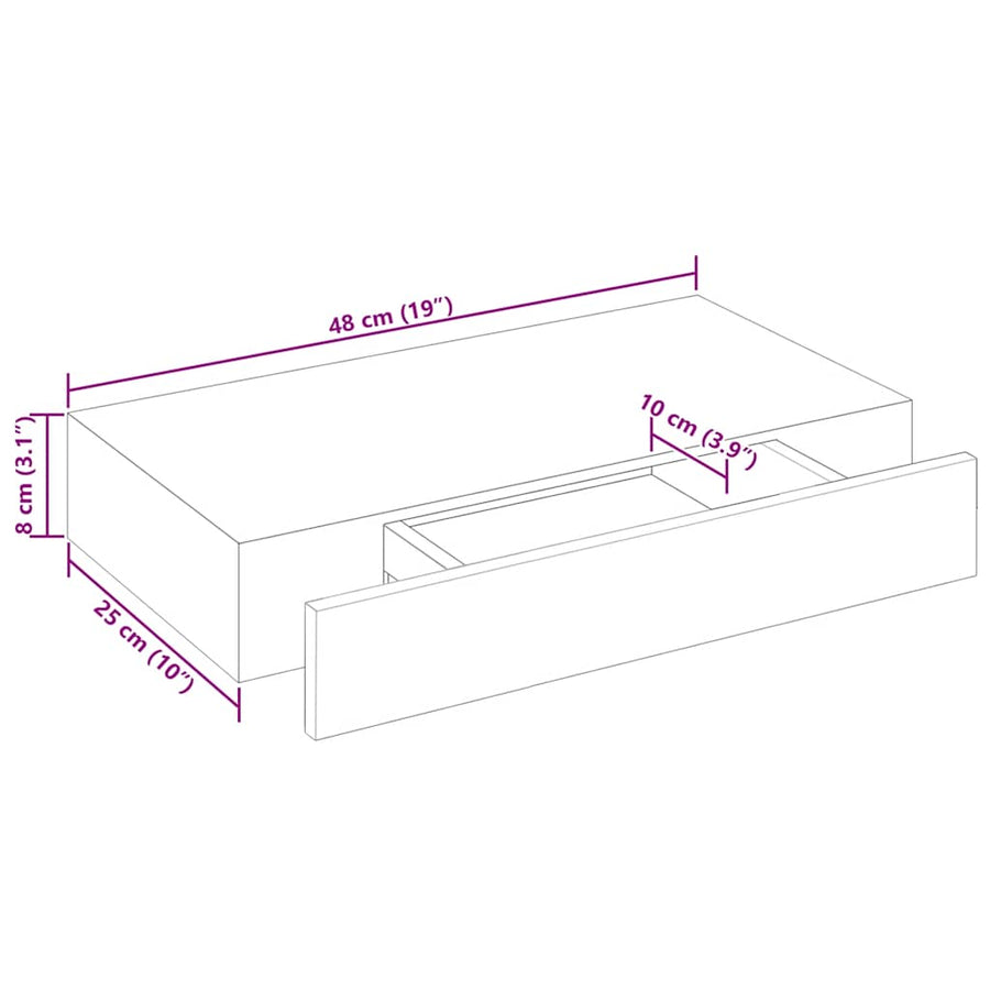 White MDF Floating Wall Display Shelf 1 Drawer Book/DVD Storage