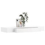 White MDF Floating Wall Display Shelf 1 Drawer Book/DVD Storage - Side View