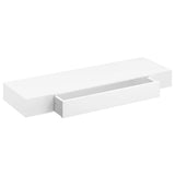 White MDF Floating Wall Display Shelf 1 Drawer Book/DVD Storage - Close-Up Angle
