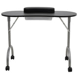 Folding Manicure Nail Table with Castors Black - Front View