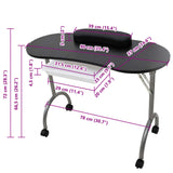 Folding Manicure Nail Table with Castors Black - Rear View