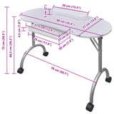 Folding Manicure Nail Table with Castors White - Rear View