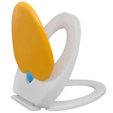 White & Yellow Soft-close Toilet Seat Adults/Children - Close-Up Angle