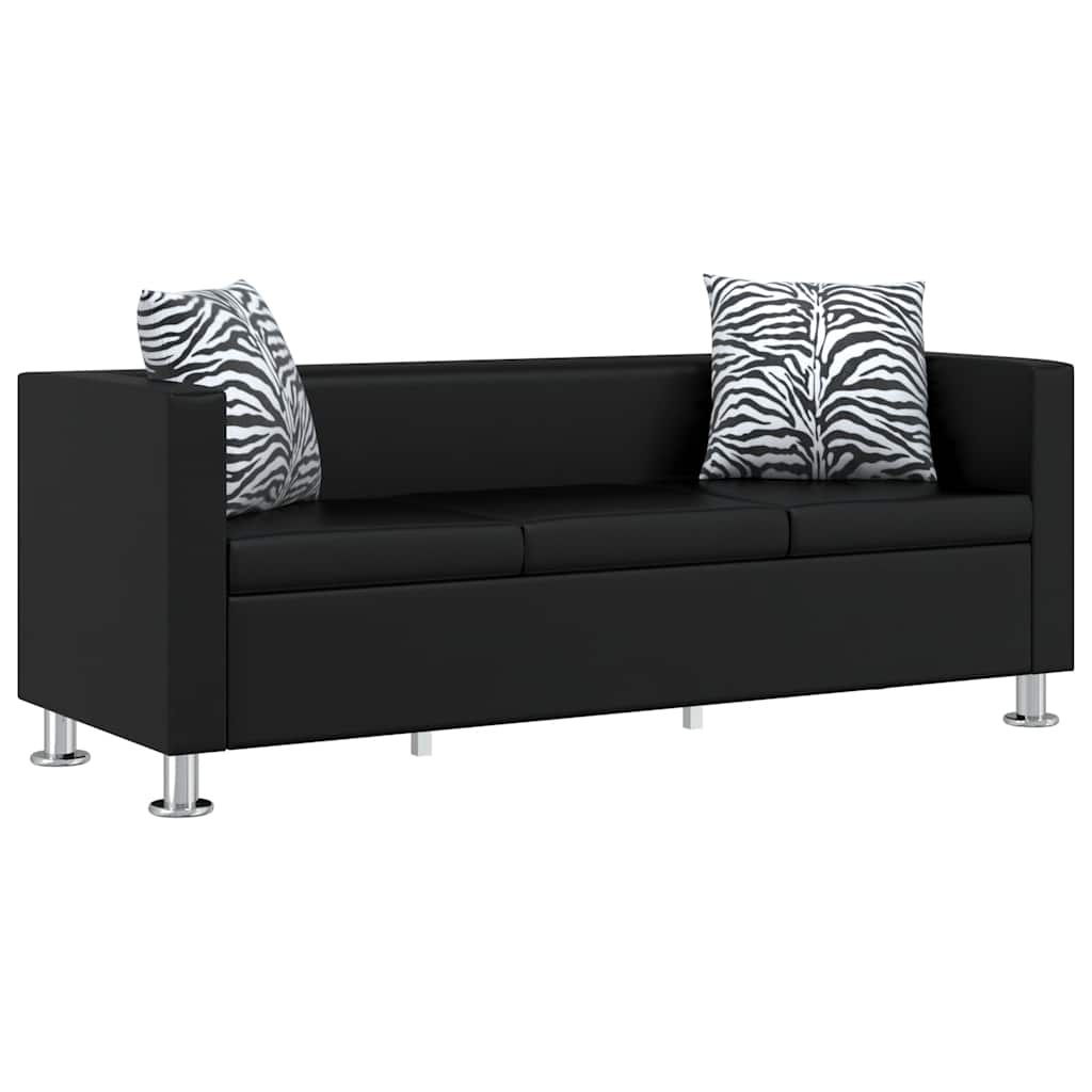 Sofa 3-Seater Artificial Leather Black