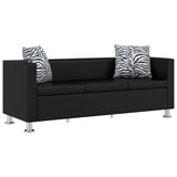 Sofa 3-Seater Artificial Leather Black