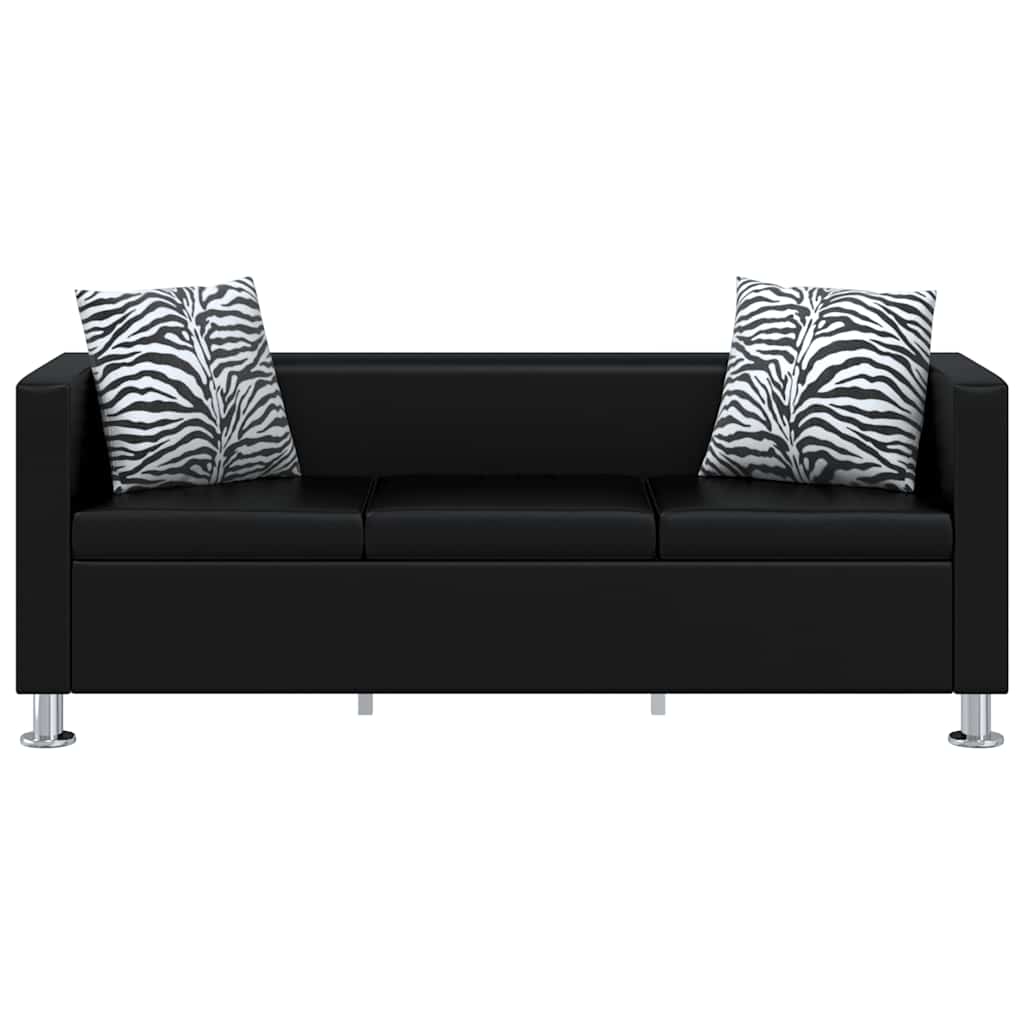 Sofa 3-Seater Artificial Leather Black