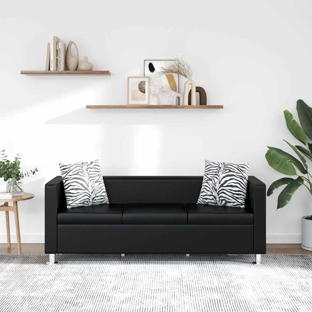 Sofa 3-Seater Artificial Leather Black