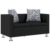 Sofa 2-Seater Artificial Leather Black - Front View