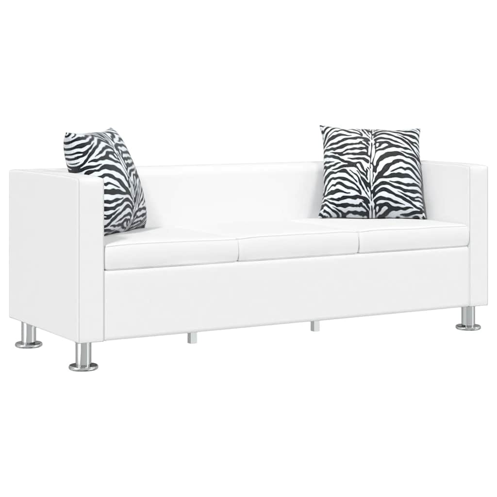 Sofa 3-Seater Artificial Leather White