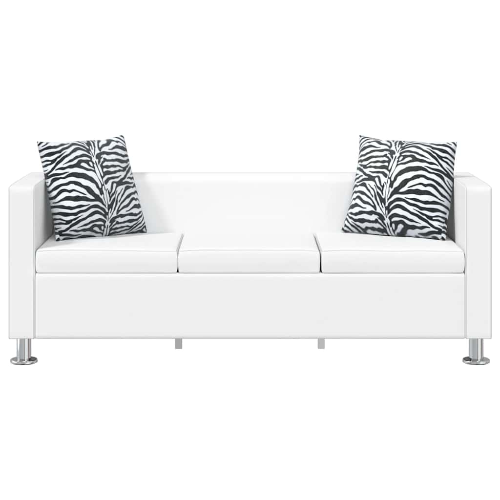 Sofa 3-Seater Artificial Leather White