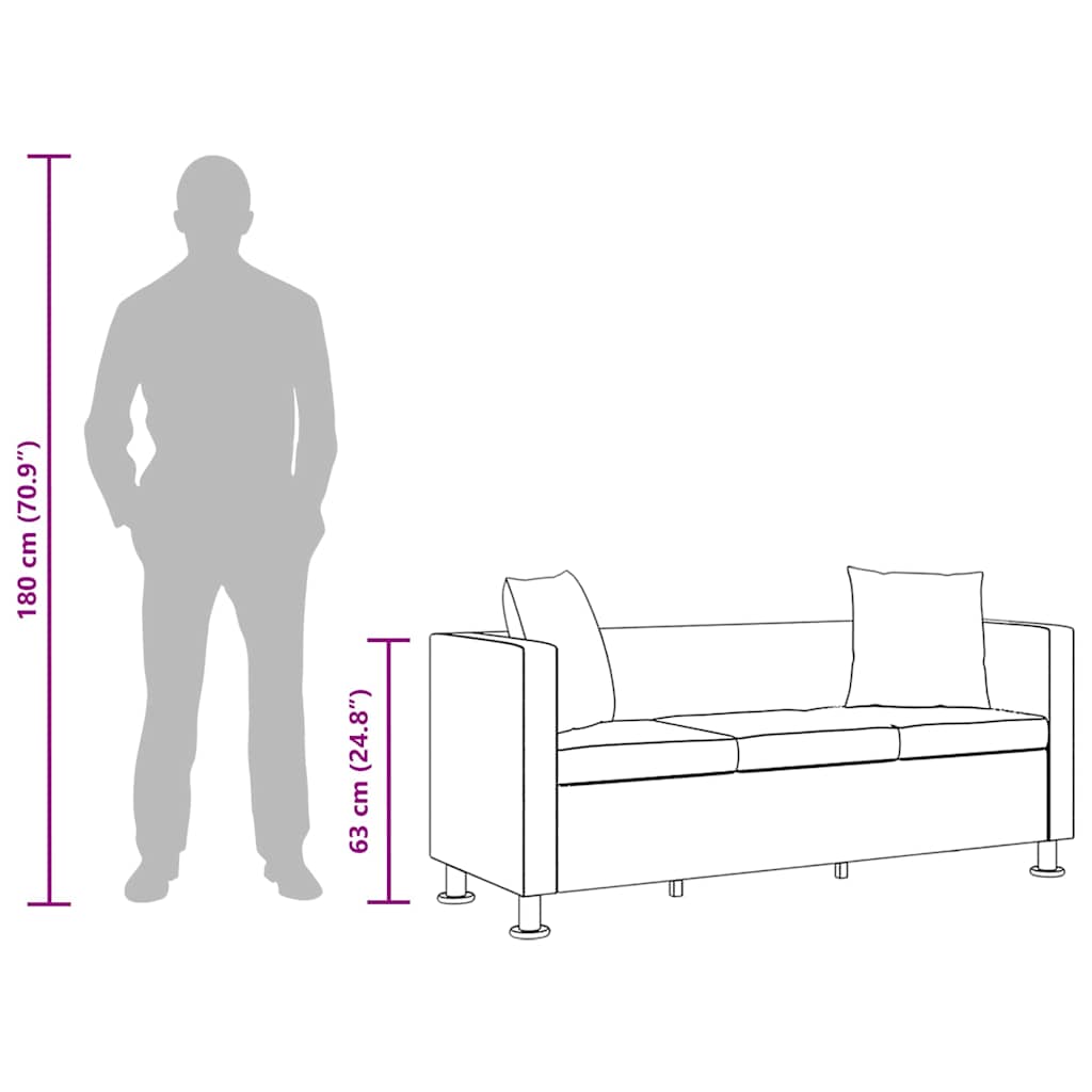 Sofa 3-Seater Artificial Leather White