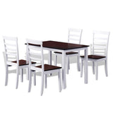 Brown White Solid Wood Dining Table Set with 4 Chairs