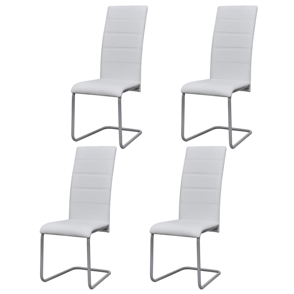 Cantilever Dining Chairs 4 pcs White Faux Leather