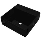 Ceramic Bathroom Sink Basin Faucet /Overflow Hole Black Square - Front View