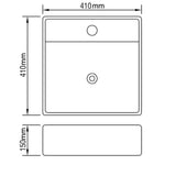 Ceramic Bathroom Sink Basin Faucet /Overflow Hole Black Square - Rear View
