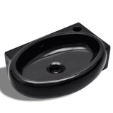Ceramic Bathroom Sink Basin Faucet/Overflow Hole Black Round - Front View