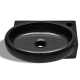 Ceramic Bathroom Sink Basin Faucet/Overflow Hole Black Round - 45-Degree Angle