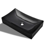 Ceramic Bathroom Sink Basin Black Rectangular - Front View